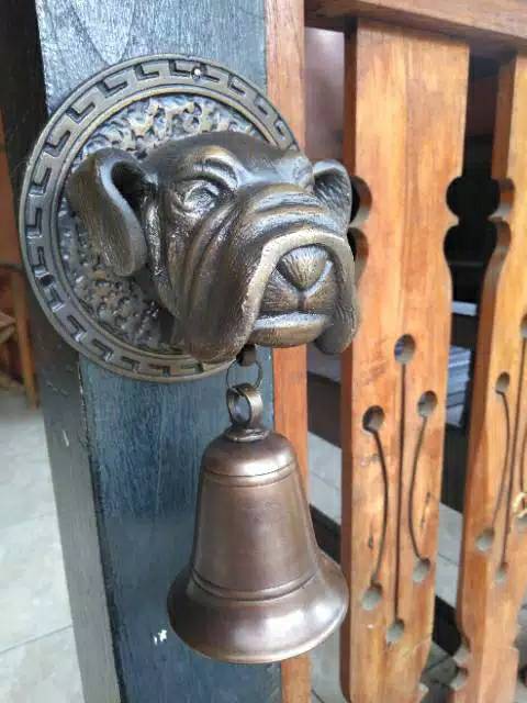 Bel Pintu Lonceng Rumah Pagar Kuningan Antik Murah Motif Buldog