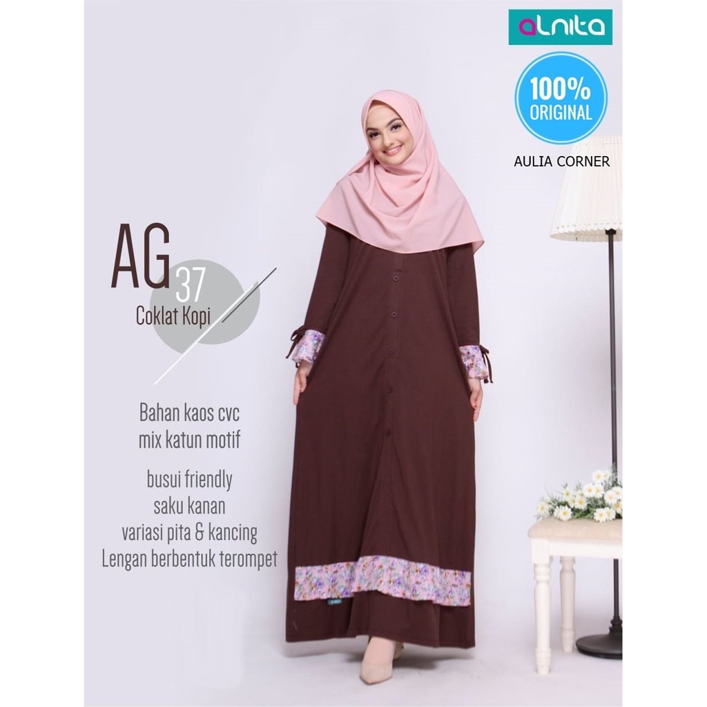 Gamis Dewasa Ukuran XS Gamis Alnita AG 37 Coklat Kopi ORIGINAL