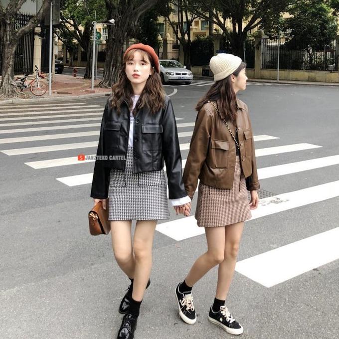 Jnk X Trench - Jaket Kulit Oversized Wanita Ootd Faux Synthetic Leather Jacket Jumbo Oversize Besar 