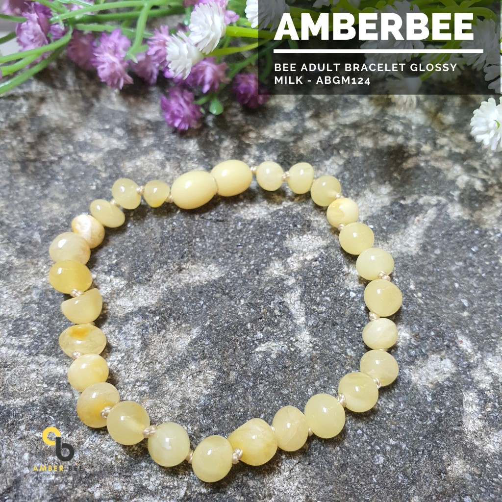 Gelang Amber Dewasa Premium 18cm Glossy Milk ABGM124 By Amber Bee