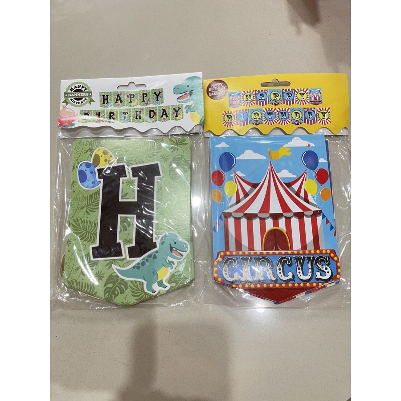 BANNER HAPPY BIRTHDAY DINO / DINOSAURUS/FLAMINGO/CIRCUS