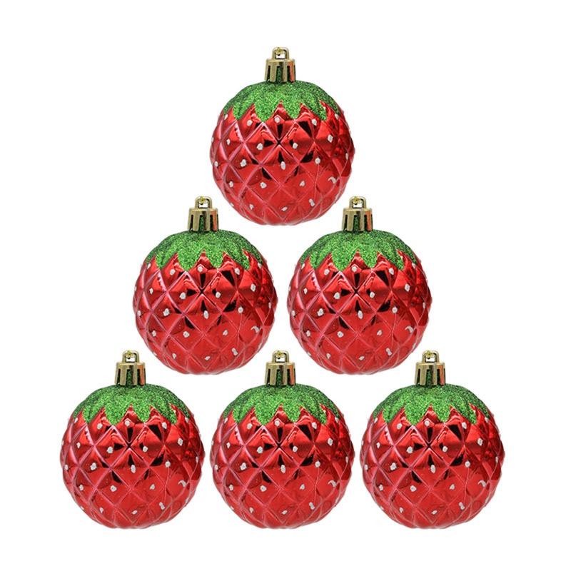 6pcs / set Ornamen Liontin Bentuk Strawberry Untuk Dekorasi Pohon Natal