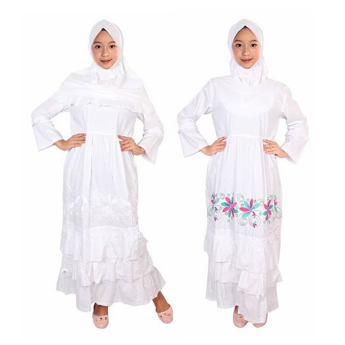 Gamis Putih Fayrany FGP-008 Baju Muslim Anak Gamis - Putih - Bordir Warna Terbaru Murah
