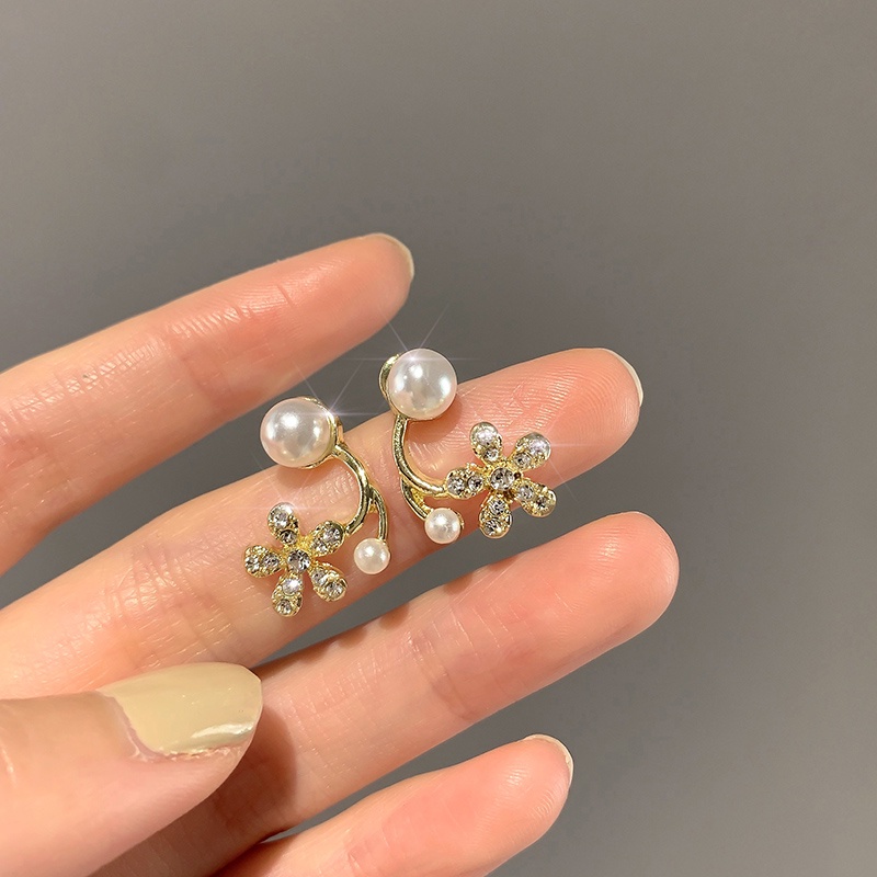 Fashion aksesoris wanita gaya Korea jarum perak 925 sederhana retro logam anting manik bulat kecil-F