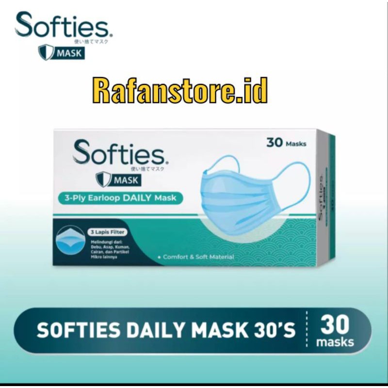 Masker Softies Daily/ DAILY softies Mask 3 ply isi 30pcs/box polos
