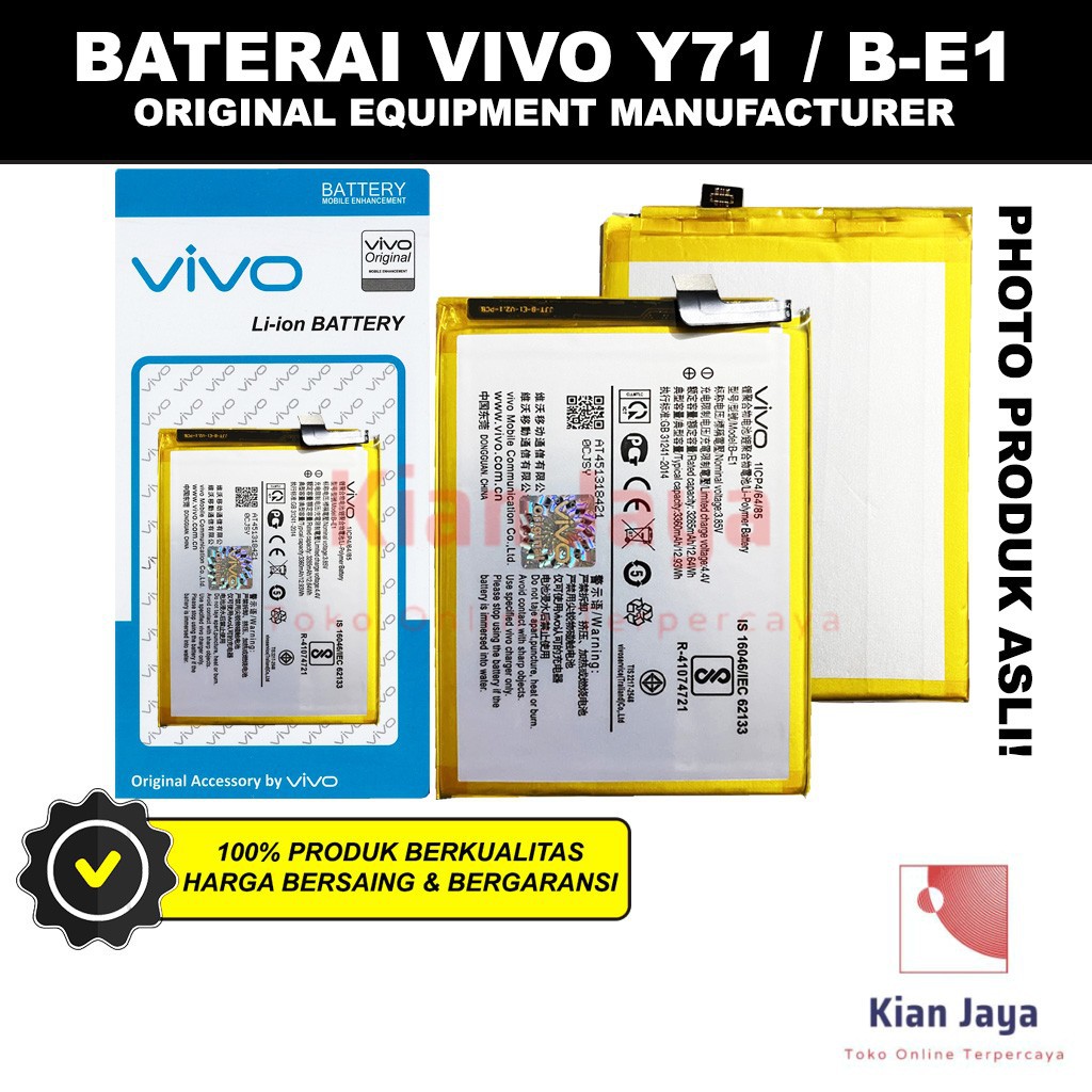 Baterai Vivo Y71 / B-E1 Original OEM Batre Batrai Battery Hp BE1 Ori