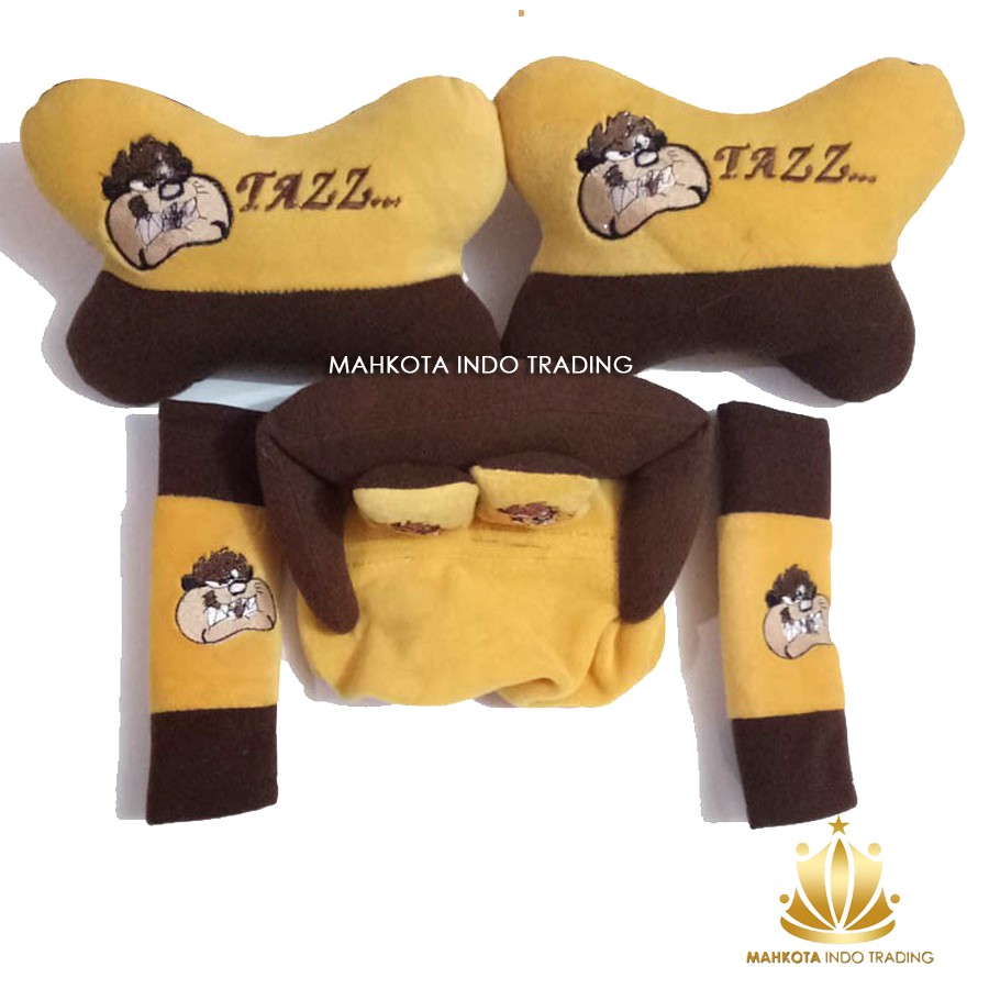 Bantal Jok Mobil Tazmania Tazz 3in1 / Bantal Leher Mobil Tazz Tazmania / Tempat Tisue Tazmania