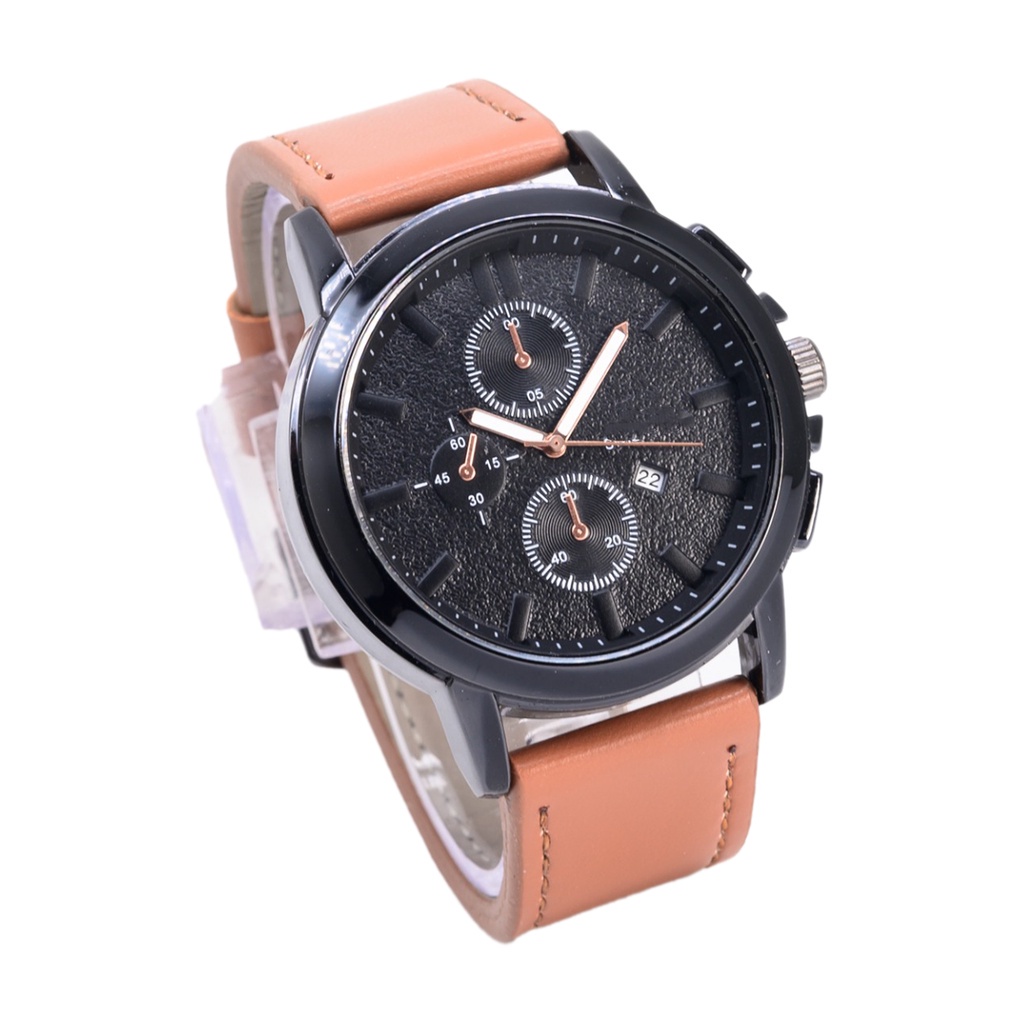 Grosiran Jam Tangan Pria Psa E9-4606 Analog Tali Kulit Chrono Hiasan Tanggal Aktif Original Garansi 6 Bulan Free Baterai Cadangan (COD)