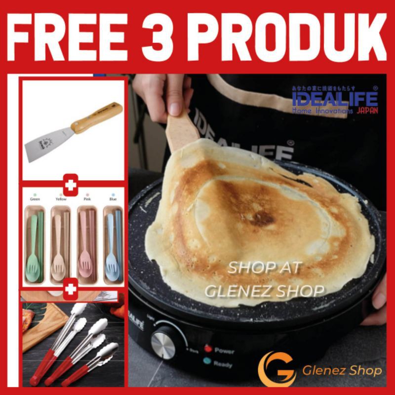 IDEALIFE 2in1 Grill Pan BBQ Listrik & Crepe Crepes Pan Maker Wajan Kompor Listrik Panggangan IL205