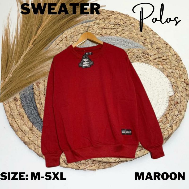 sweater basis polos crewneck size M, L, XL, XXL pria/wanita