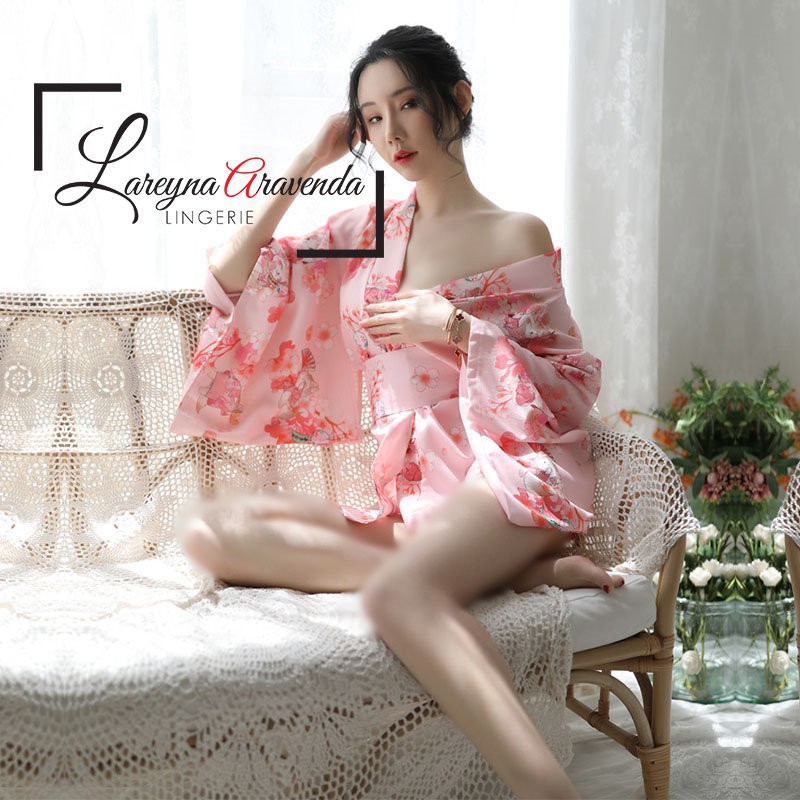 Set Lingerie + G String Sexy Model Kimono Mewah Sabuk Besar LG028