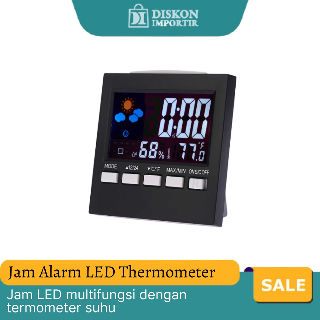 Jam Alarm LED Thermometer Hygrometer Forecast Weather Station - 2159T