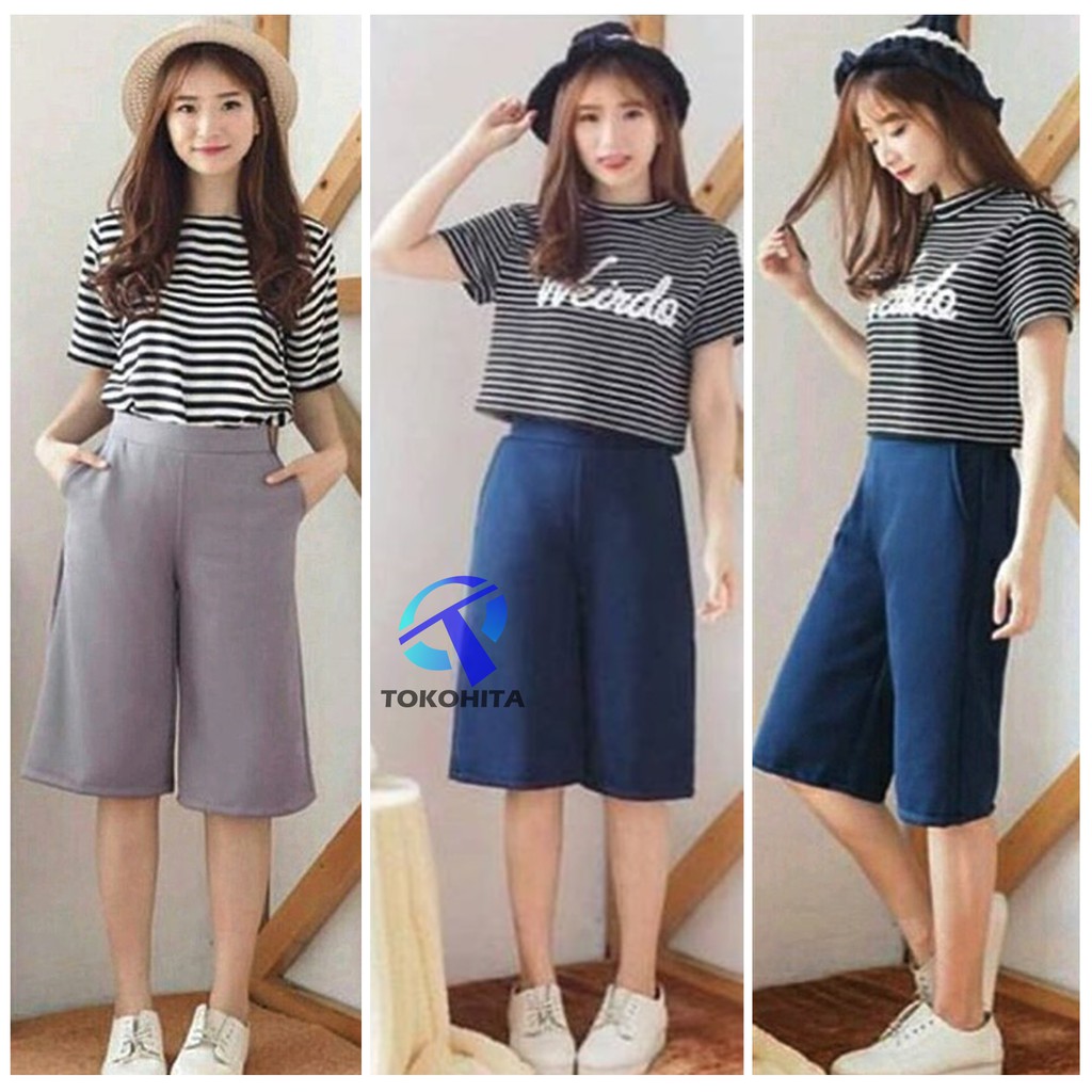 Morashop Celana Kulot Pendek Bahan Scuba, Celana Dewasa 7/8 Fit to XL-1