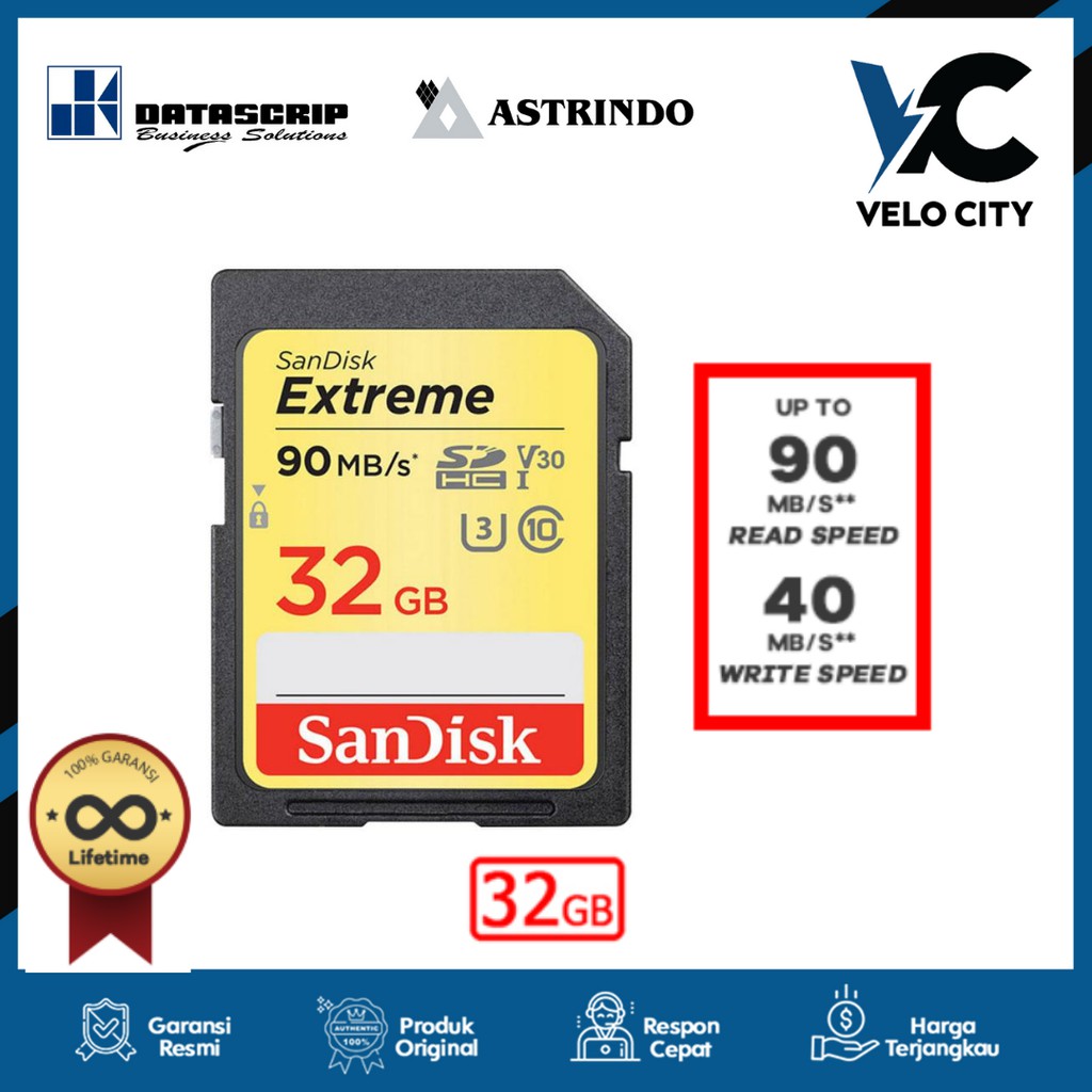 SD Card SanDisk Extreme 32GB SDHC UHS-I 4K U3 up to 90Mbps Original