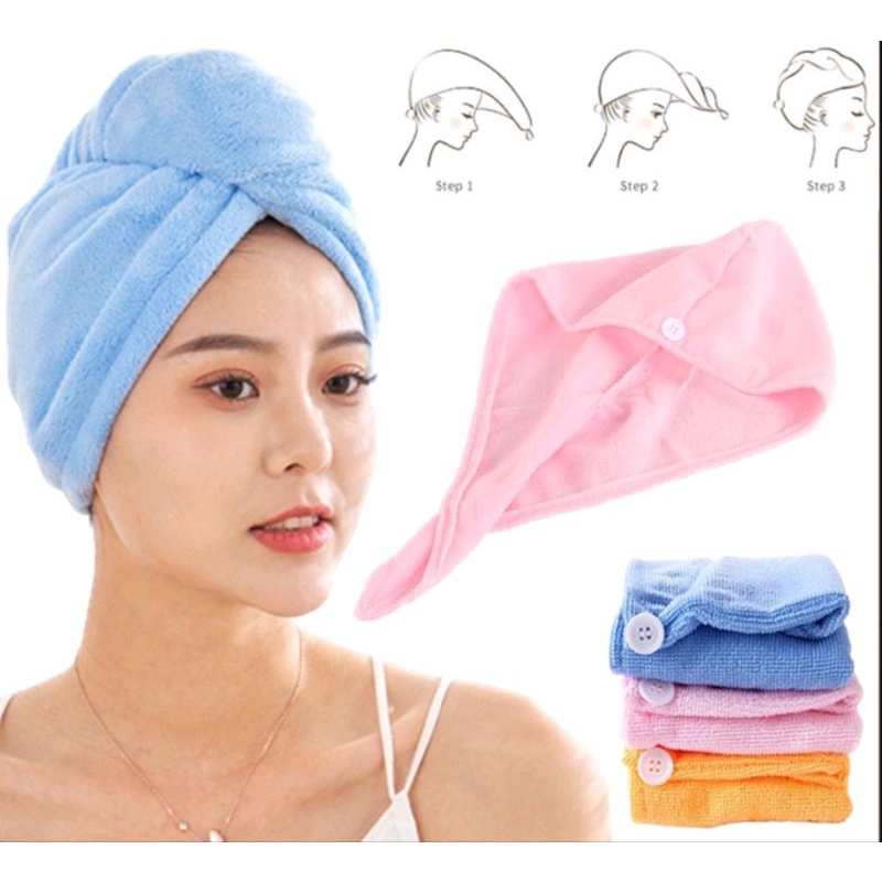 Handuk Keramas Hairtowel Handuk Turban Microbulu Handuk Kancing Kramas