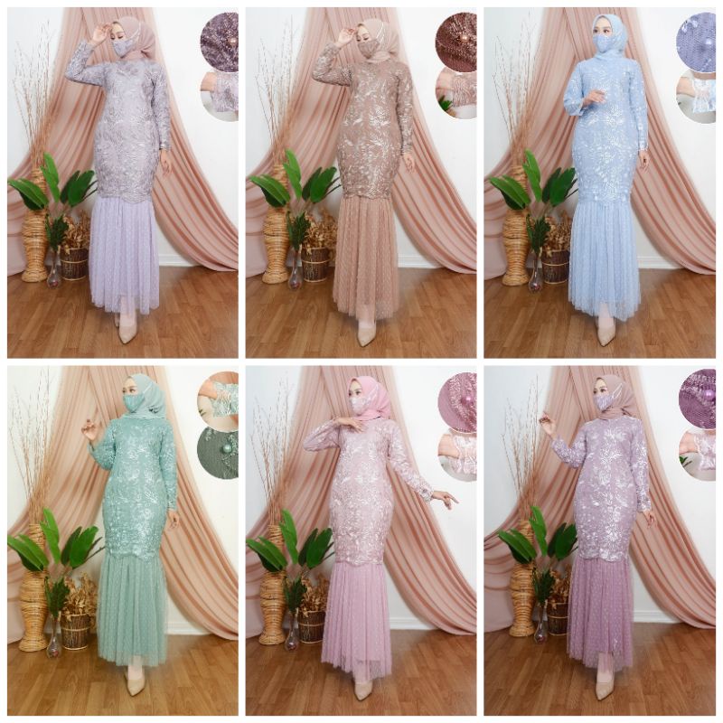real pict gamis duyung Aleta tutu dot / gamis muslim / kebaya brokat Tulle bordir / ootd gamis / / k