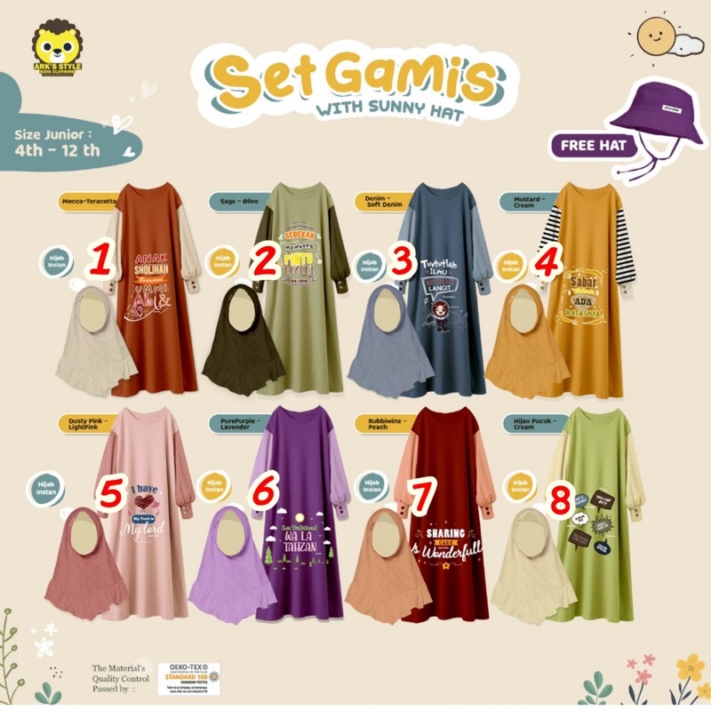 RAF ARK’S STYLE Set Gamis With Sunny Hat Pakaian Busana Muslim Baju Dress Anak Perempuan Free Topi G