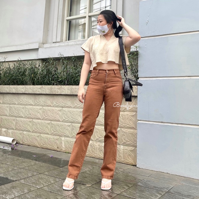 Boxofjeans - MERLYN Stretchy HW Loose Jeans - MOCCA