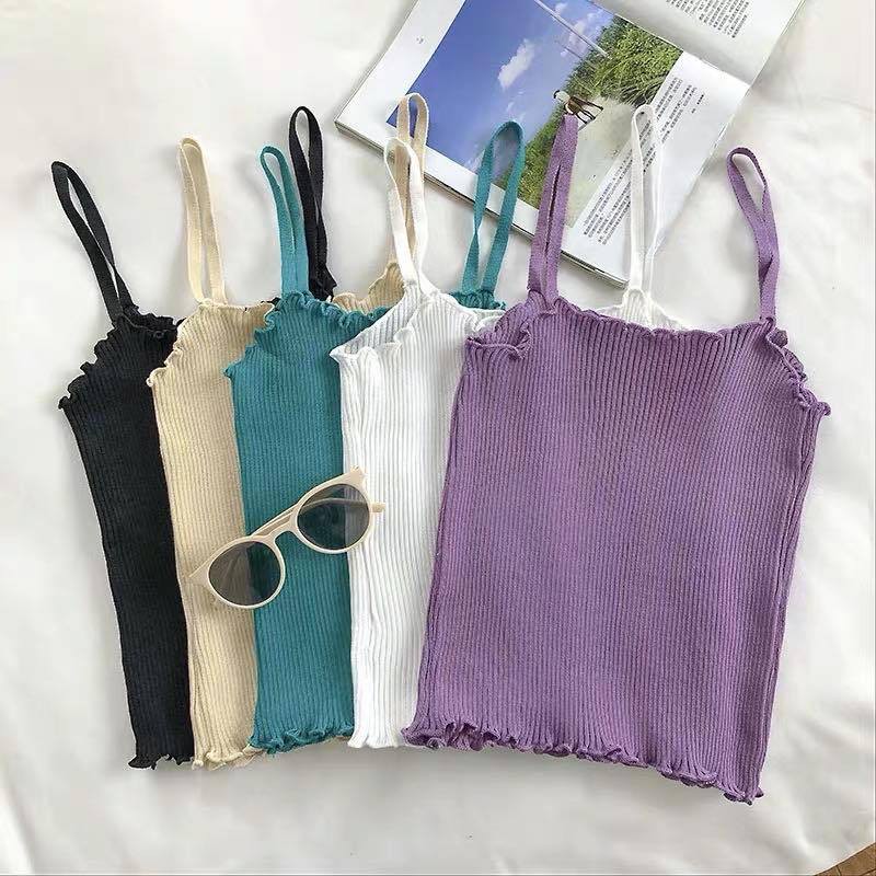 Korean Knit Tank Top Wanita Rajut Polos C049-8