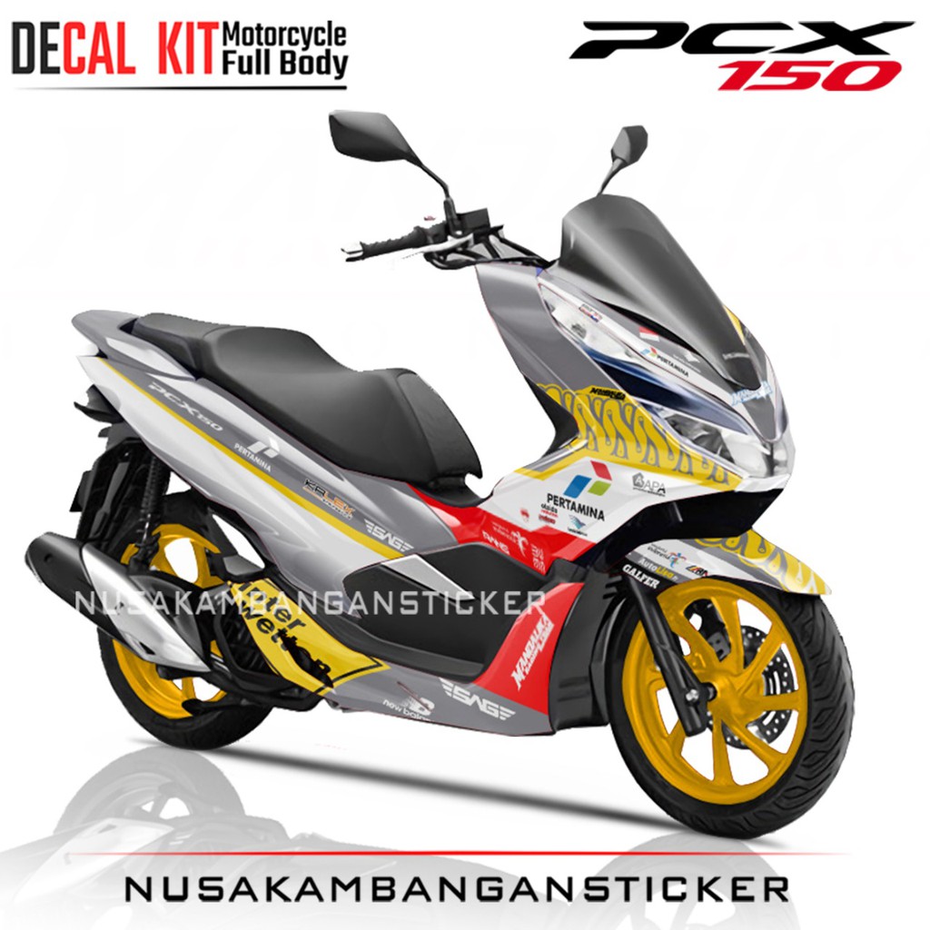 Decal Stiker Motor Honda PCX 150 Full Body Mandalika Pertamina Kuning Racing Team Sticker Custom Var