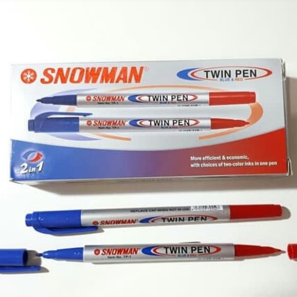 

NEW SPIDOL TWINPEN SNOWMAN 2 WARNA / 2 SISI [LUSIN]