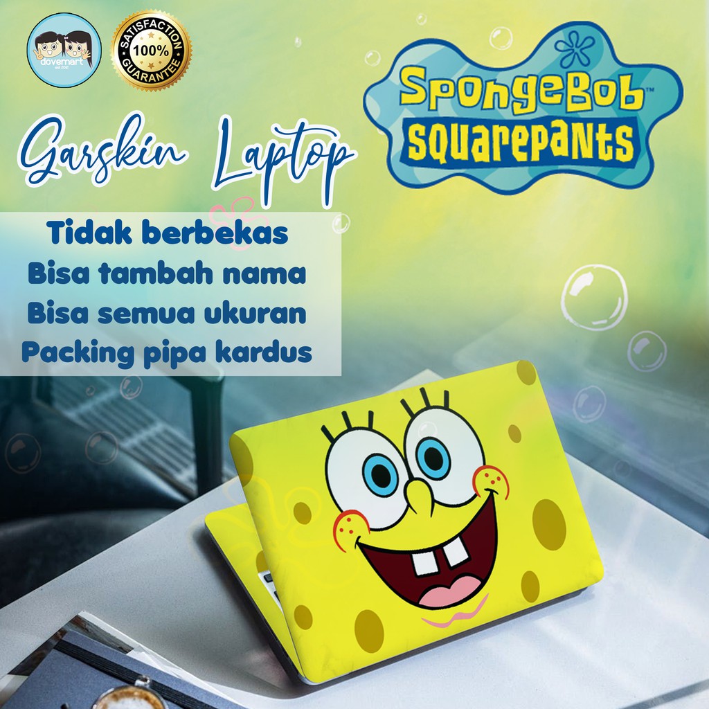 Garskin Laptop Stiker Anti Gores Full Body Spongebob Custom 10 12 13 14 15 inch Universal Untuk Semu