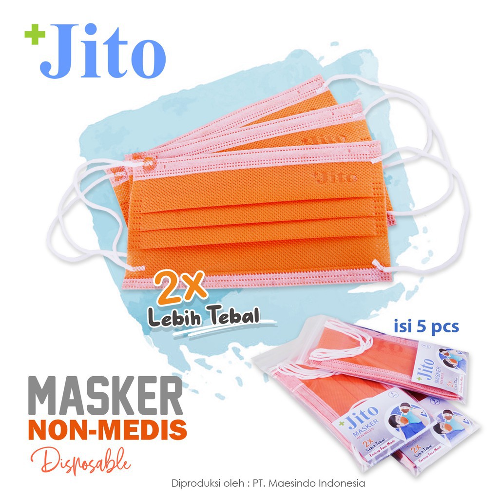 Masker JITO Non-Medis Sekali Pakai - isi 5 pcs - Masker Mulut Anti-Droplet - Orange