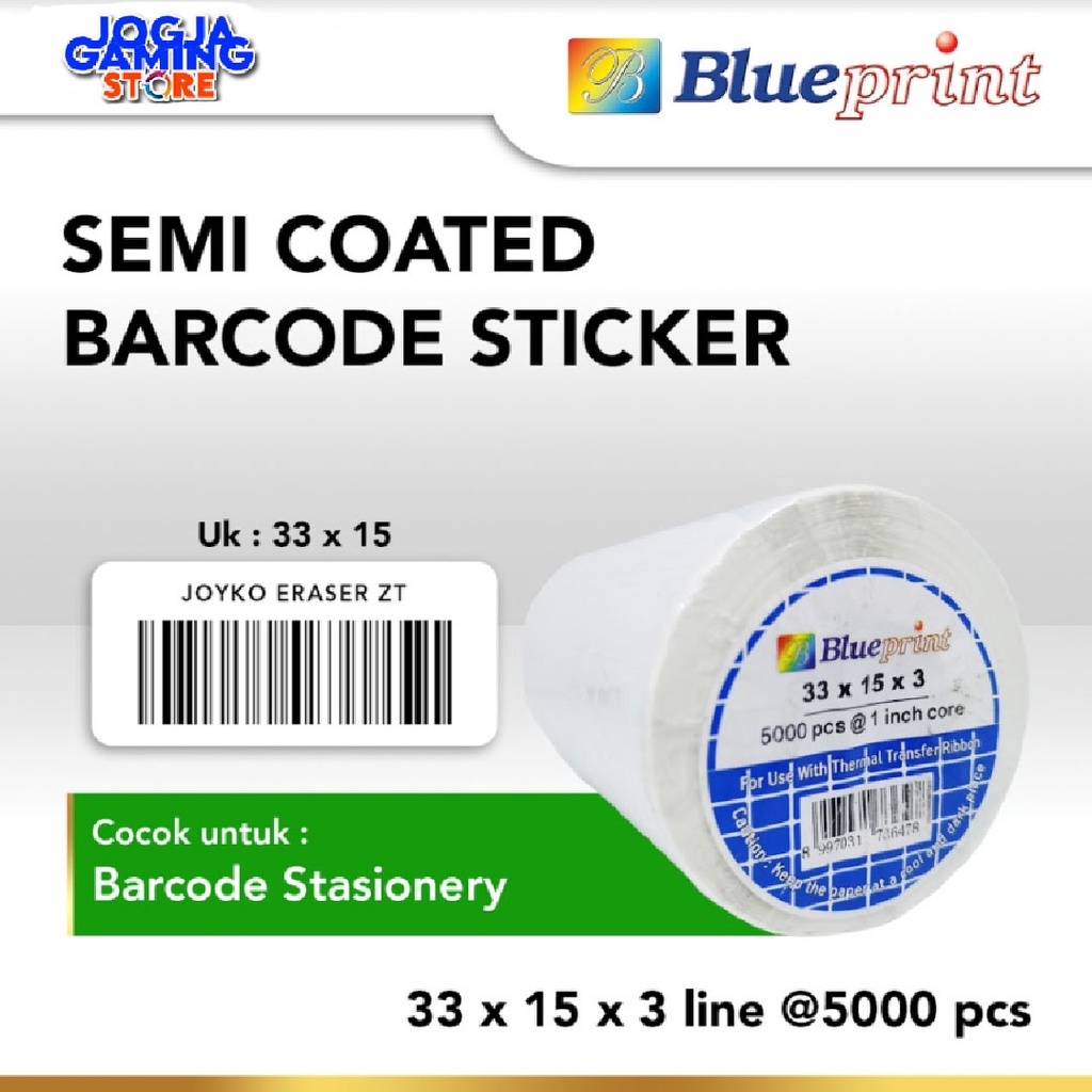 

STICKER LABEL BARCODE SEMICOATED BLUEPRINT 33x15 x3 Line 5000 pcs