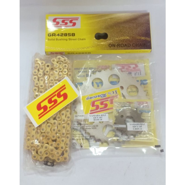 1SET GIR SSS 428/GEAR SET SSS 428 TEBAL ORIGINAL SSS YAMAHA RX KING/F1ZR/JUPITER MX OLD/JUPITER MX NEW 135/VEGA R NEW/VEGA R LAMA/JUPITER Z LAMA/JUPITER BURHAN/JUPITER MX LAMA/RXZ-Rantai sss sb