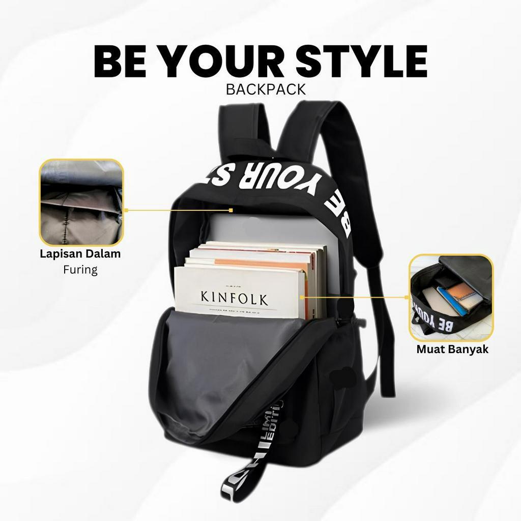 Gratis Gantungan Tas Ransel Backpack Fashion Korea Be your Stile Besar Sekolah SD SMP SMA