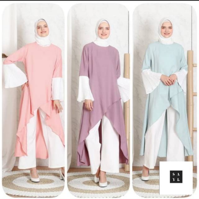  Baju  Tunik  Jumbo  Pastel Plisket Wanita Premium Shopee  