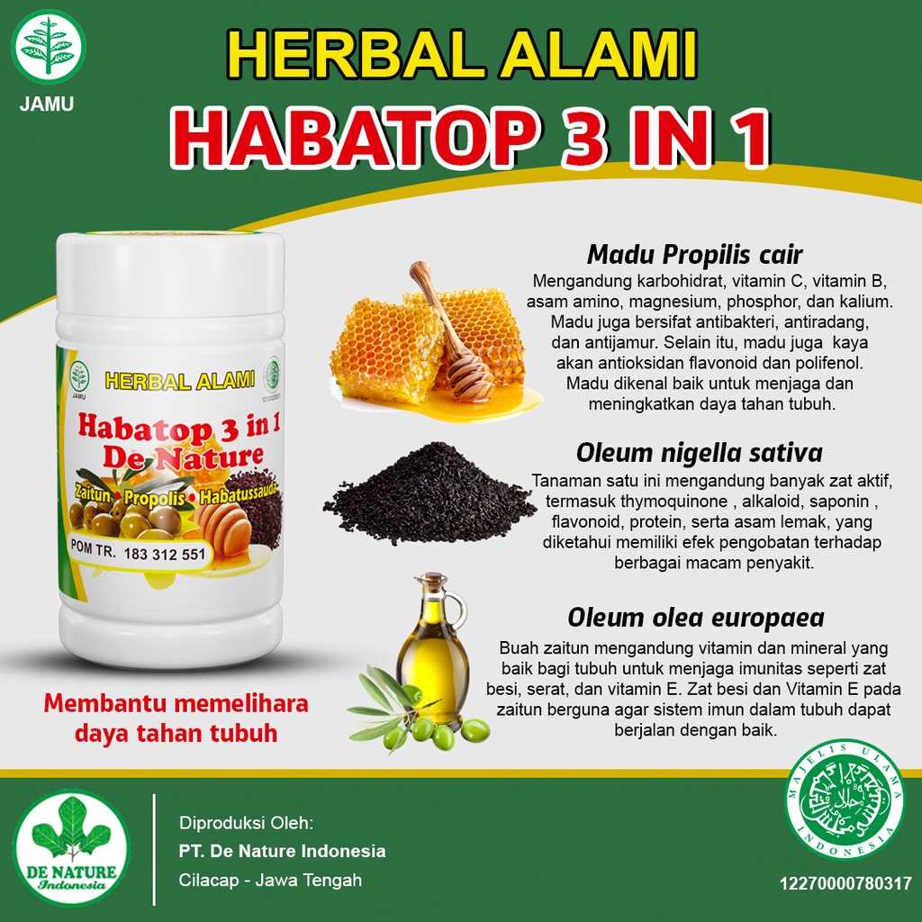 Original Ready | Habatop 3 In 1| De Nature Alami Herbal Alam Obat Segala Penyakit