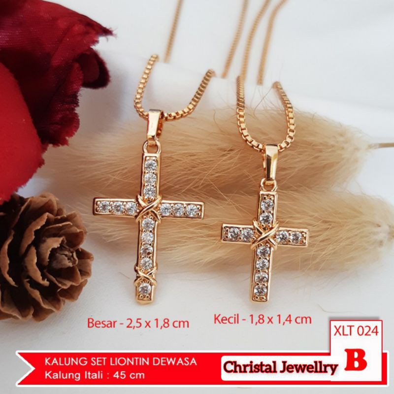 kalung salib lapis emas 18 karat