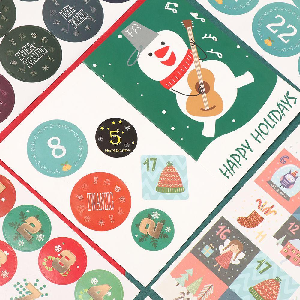 Nanas 5lembar Kertas Kado Stiker Hiasan Kue Paket Label Merry Christmas Self Adhesive Advent Nomor Kalender