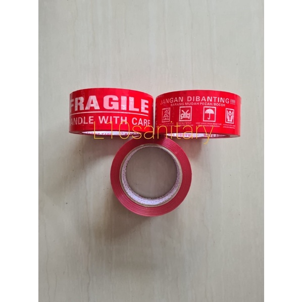 Lakban Fragile Merah Full 100 Yard x  2” / 5 cm Tebal