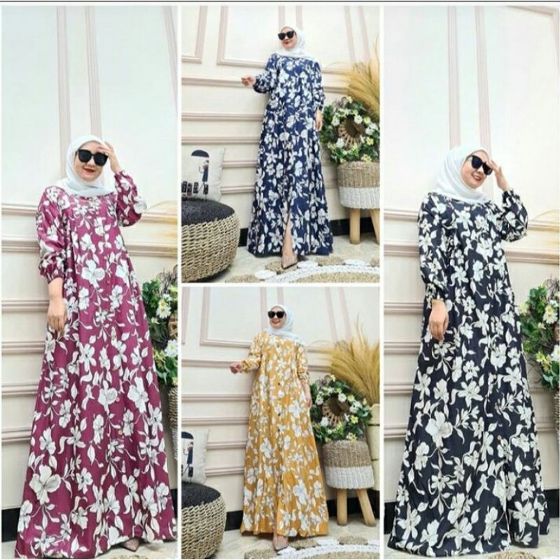 MAXI DRESS MOTIF FLOWER/PAKAIAN WANITA MUSLIM/BAJU SYARI MAYUNG/GAMIS BUSUI RAYON MAYUNG