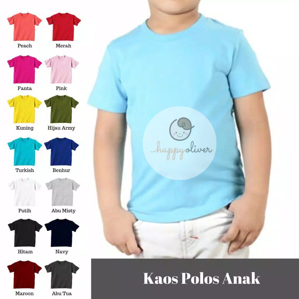 HappyOliver KAOS POLOS ANAK ADEM NYAMAN BAHAN KATUN COMBED 30S KAOS ANAK MURAH 4-8 TAHUN