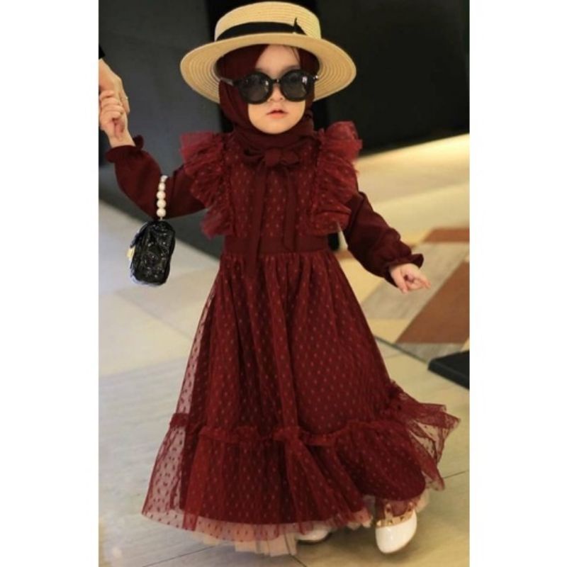 gamis anak brukat brokat 1-12 tahun + free hijab/gamis syar'i kids/gamis tile anak perempuan/gamis p