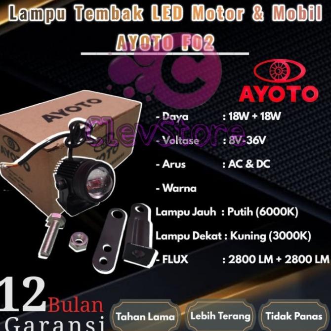 [[COD]] Lampu Tembak LED Motor & Mobil AYOTO 18W HI LO AC & DC BIG SALE Kode 84