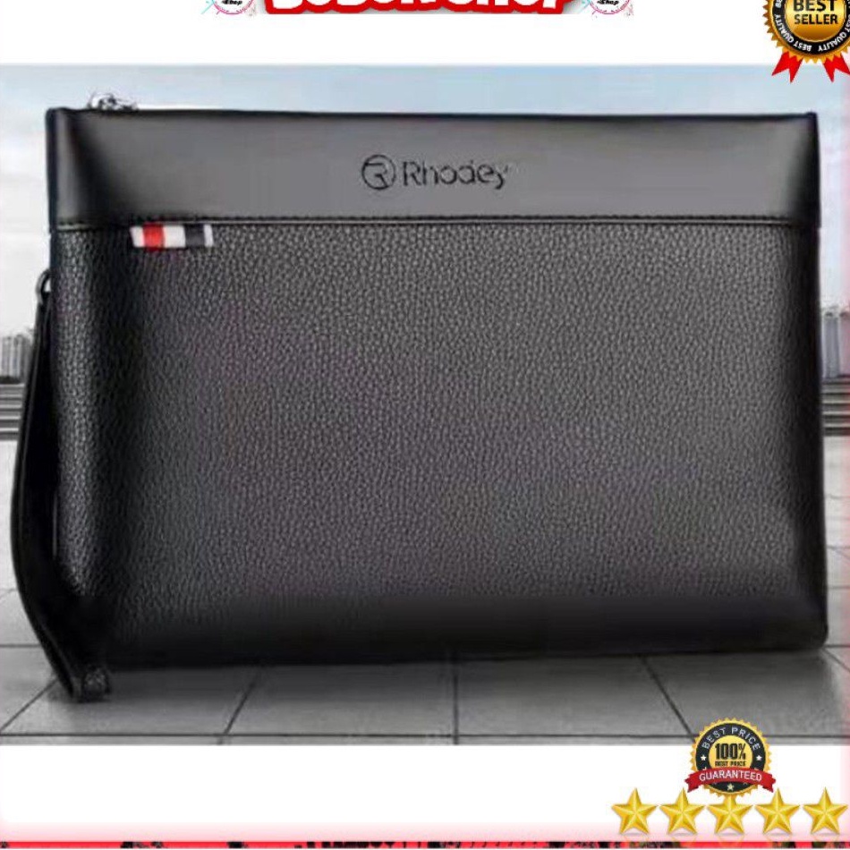 Grab Medan Tas Genggam Dompet Kulit Men Clutch Bag HITAM Fashion Muda Rhodey A108