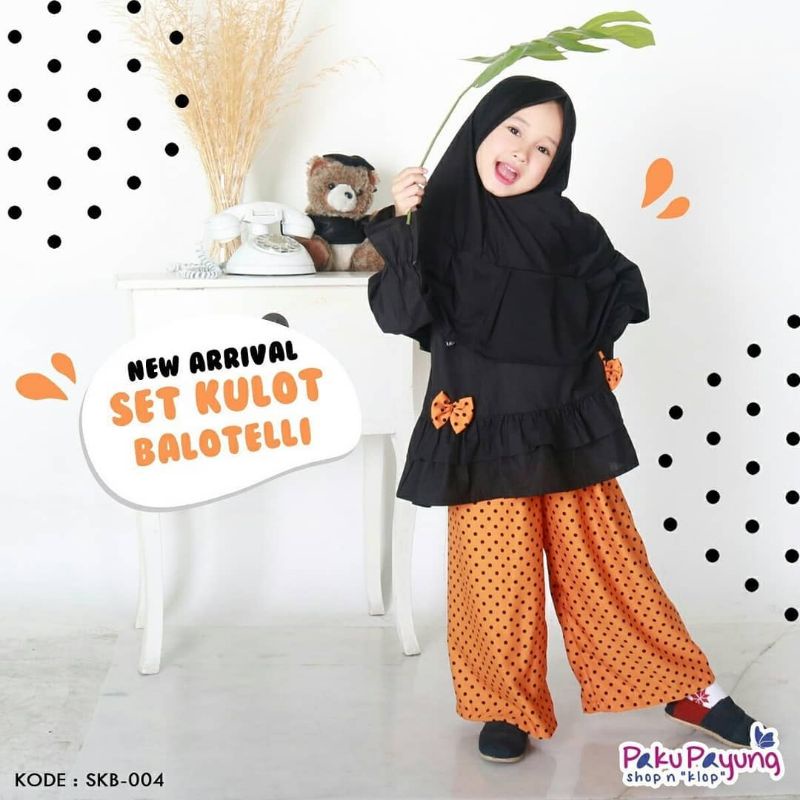 PAKU PAYUNG || SETELAN KULOT MUSLIM SET JILBAB ANAK CEWEK USIA 2-7 TAHUN ATASAN BLOUSE POLOS HITAM B