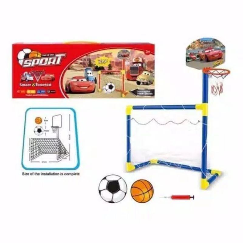 Mainan Anak Gawang Sepak Bola Ring Basket ball soccer foot ball 2in1 Cars edition