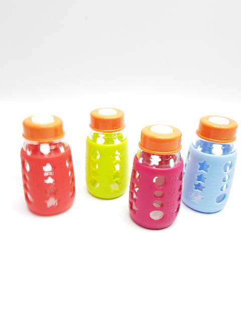 Botol Asi 150ml Kaca +   Pengaman Botol Silicone Cover Y1 / botol kaca orange dengan pengaman botol anti pecah silicone