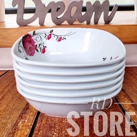 PROMO 6.PCS MANGKOK KOTAK MOTIF ROSE BAHAN MELAMINE WARE TEBAL DAN KUAT ANTI PANAS