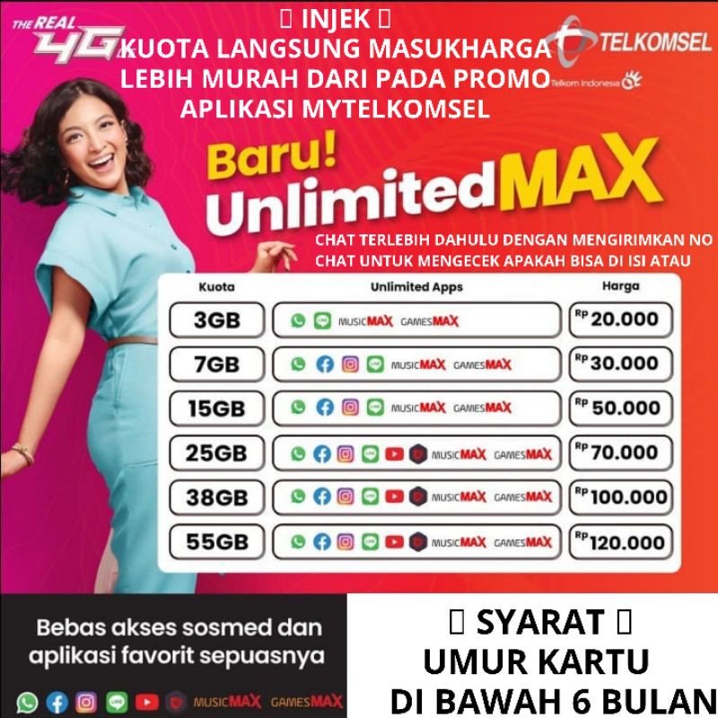 TELKOMSEL UNLIMITED MAX UNLIMITEDMAX TSEL AS SIMPATI LOOP 3GB 7GB 15GB 25GB 55GB