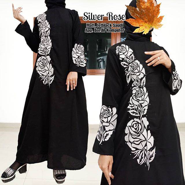 Abaya bordir silver rose