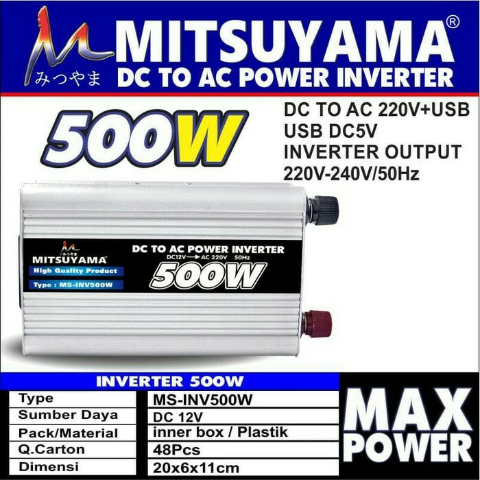 COD Power Inverter DC to AC 500 Watt 500 Watt Merk Mitsuyama MS-INV500 / POWER INVERTER 500 WATT MITSUYAMA MS-INV500