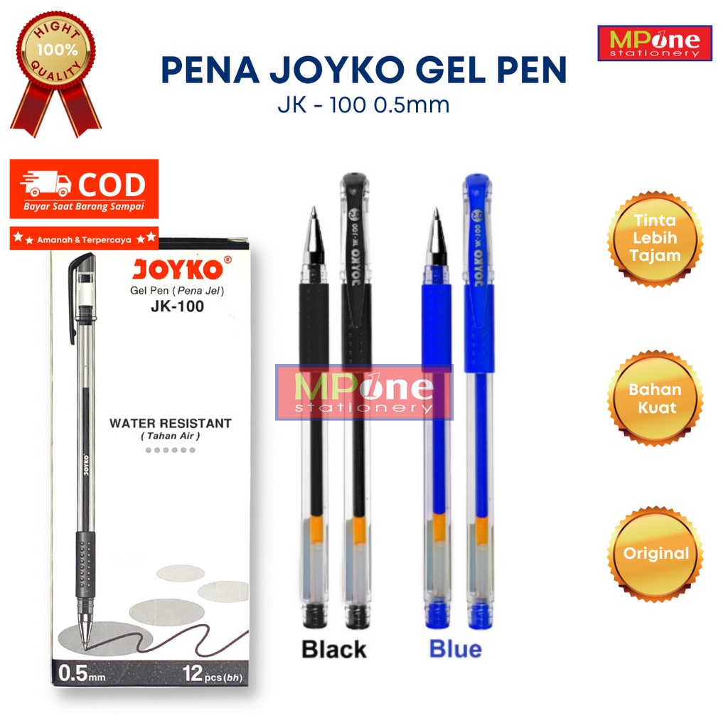 

(1 Kotak) Gel Pen Joyko JK - 100 Pulpen Murah Joyko 0.5 mm Tinta Hitam dan Biru