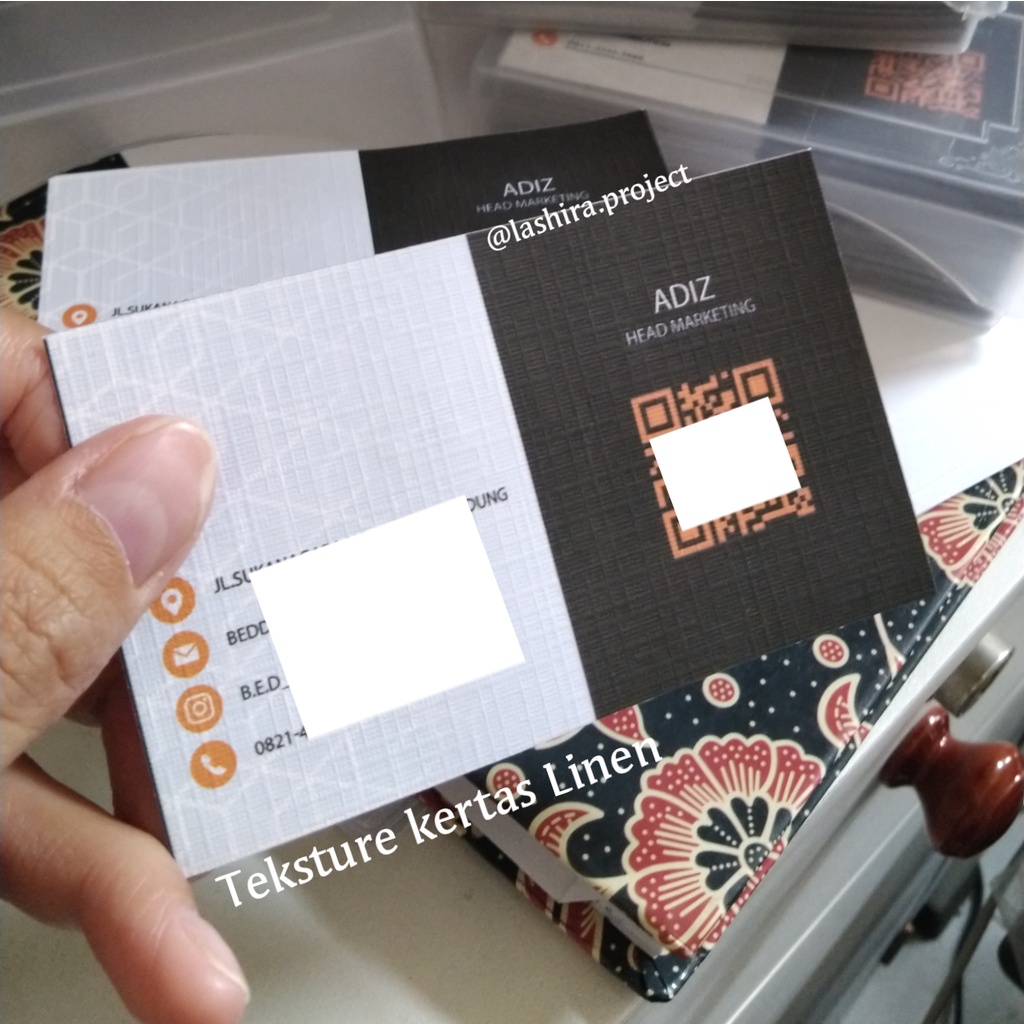 Cetak Kartu Nama 2 Muka / 2 sisi Bolak Balik print name Tag card Bahan Linen Jepang premium isi 100p
