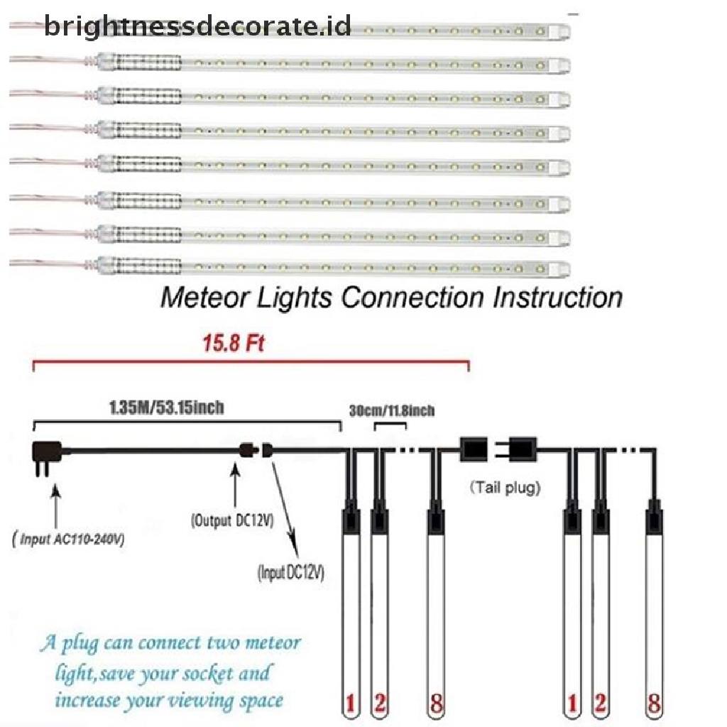 (Birth) Lampu String Led 30 / 50cm Bentuk Hujan Meteor Anti Air Untuk Dekorasi Natal